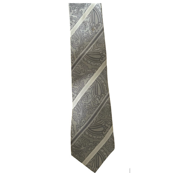 Umberto Frasi Handmade Gray and White Paisley Print Tie - Picture 1 of 4